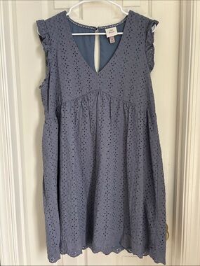 ⚜️ Knox Rose Slate Blue Eyelet V-Neck Sundress
